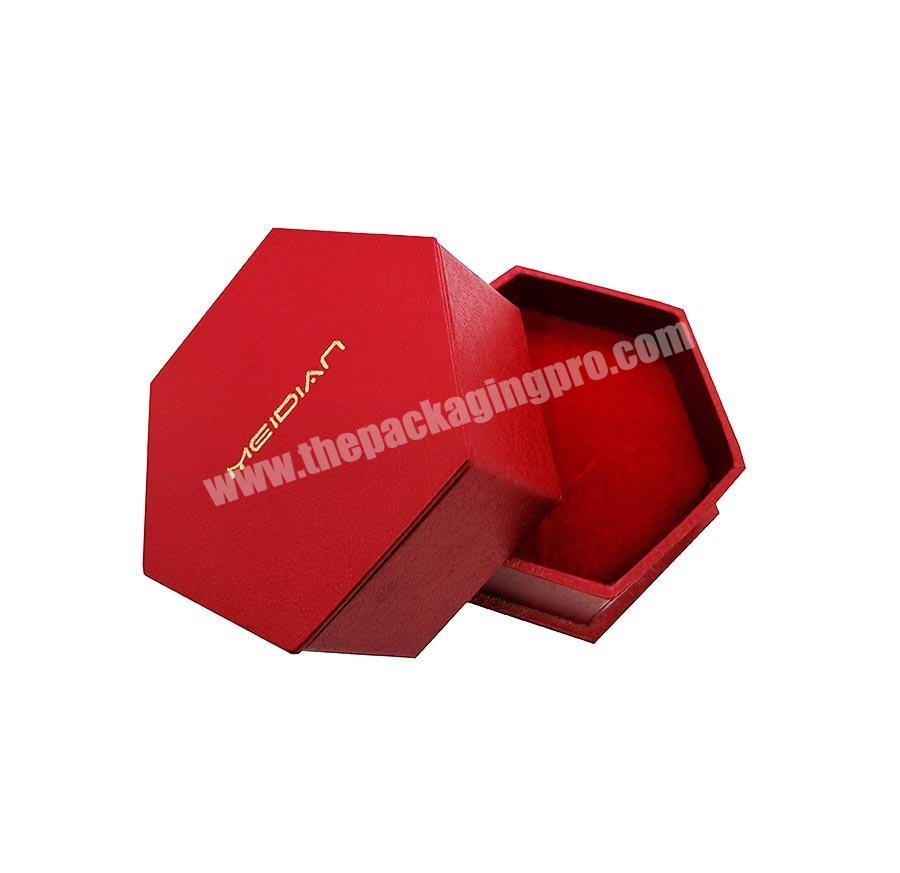 Custom Red Leatherette Hexagonal Packaging Gift Paper Boxes Christmas Decoration Birthday Gift Box