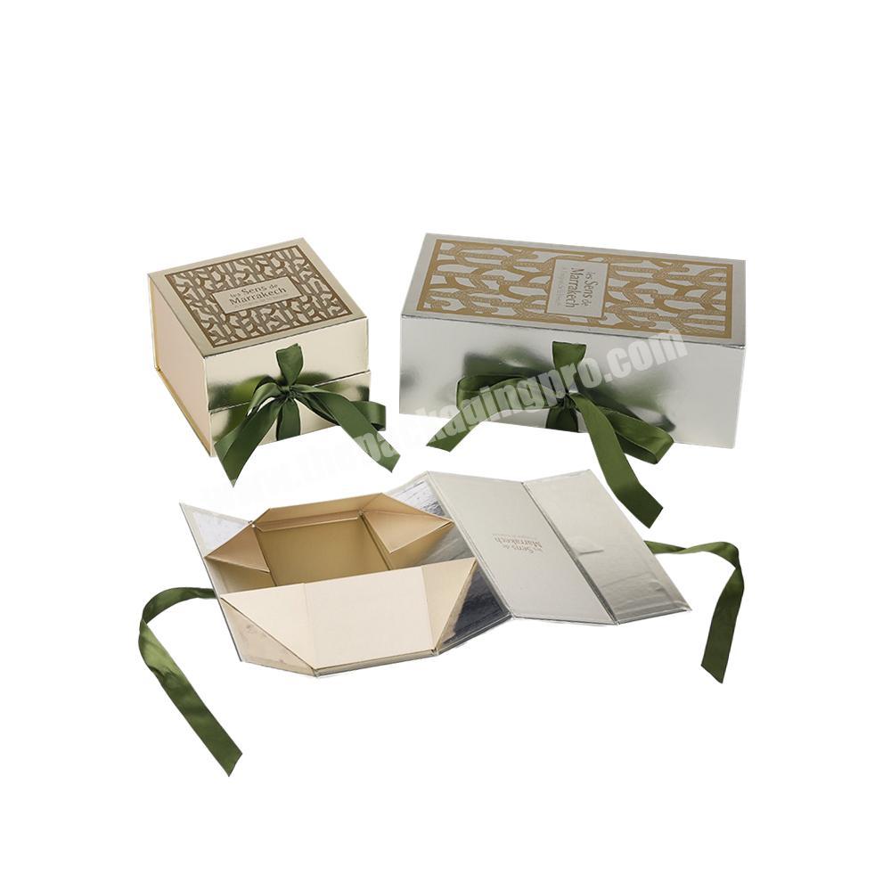 Custom Size Luxury Magnetic Ribbon Closure Flip Lid Rigid Cardboard Folding Gift Box Paper Packaging Custom Box with Logo