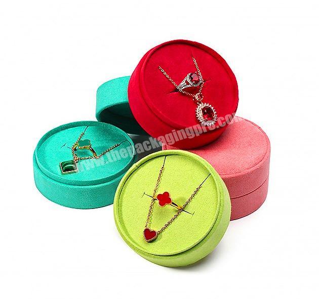 Custom Unique Delicate Round Jewelry Box Packaging Velvet Necklace Boxes Velvet Jewelry Packaging Box