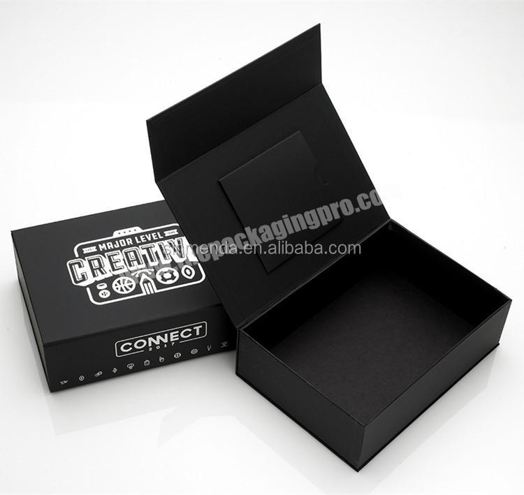 Custom cardboard paper printed black rigid magnetic book packaging gift box with EVA foam insert