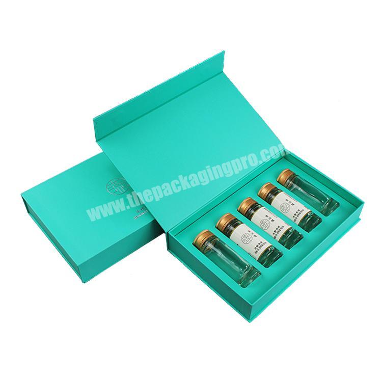 Custom cheap rigid magnetic flip green cardboard cosmetic Essential Oil bottle gift boxes packaging box