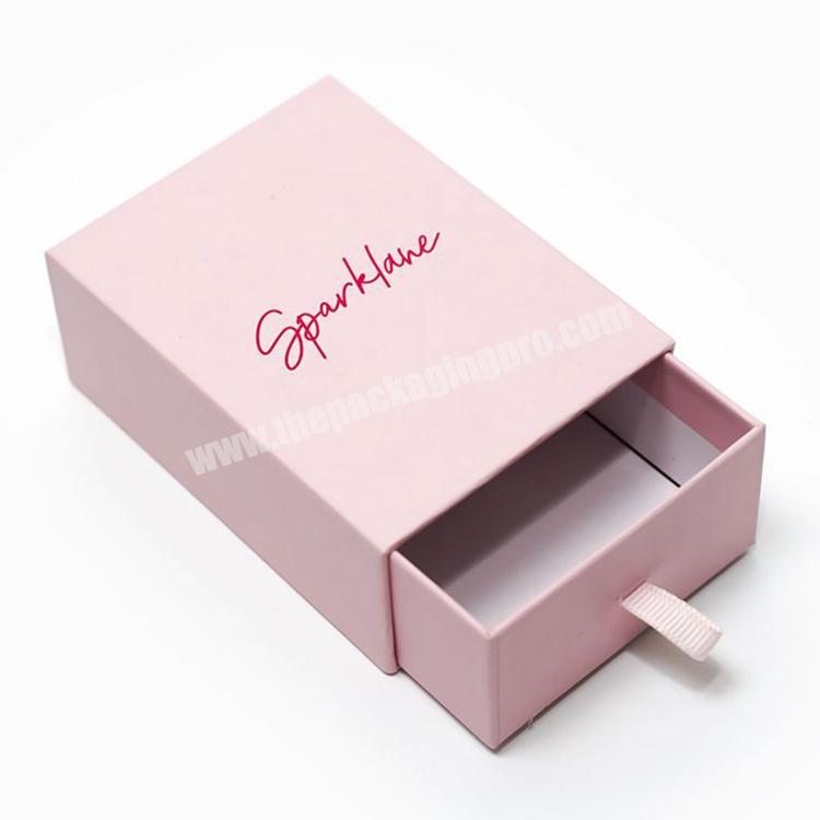 Custom logo engraved jewelry pull out box luxury rigid sliding packaging purple earrings jewelry drawer box