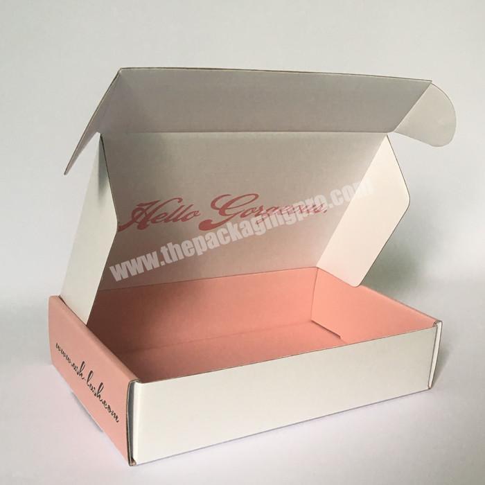 Custom logo print foldable apparel cosmetic jewelry wig shipping box pink white paper postal clothing delivery courier box