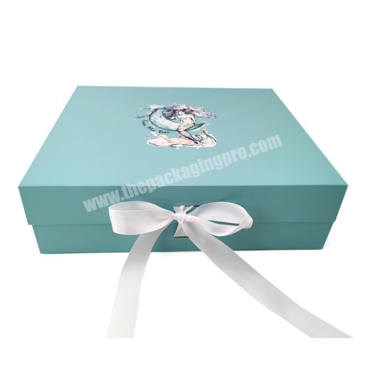 Customized packaging and logo printing foldable magnetic  box high quality fashion paper gift box with ribbon