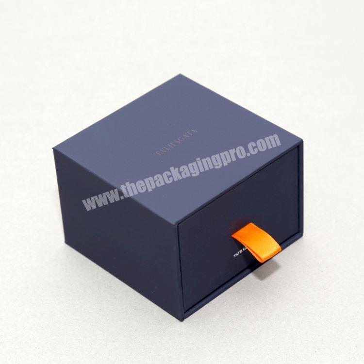personalize Display Foam Insert Ribbon Lid Luxury Men Black Textured Paper Cufflink Gift Drawer Box