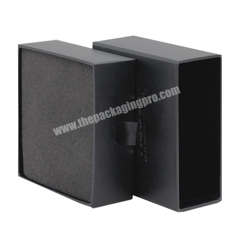 Display Foam Insert Ribbon Lid Luxury Men Black Textured Paper Cufflink Gift Drawer Box wholesaler