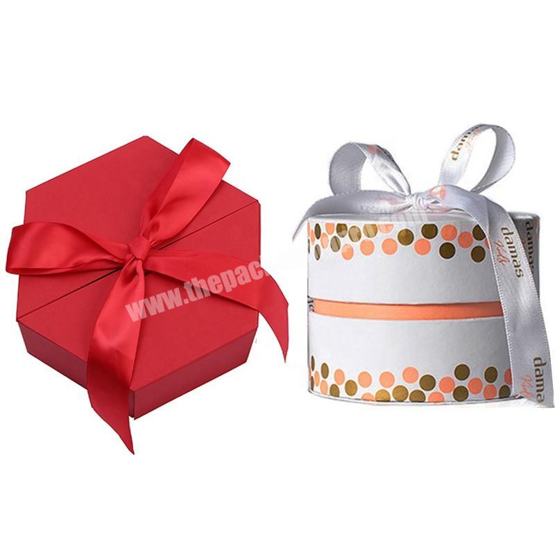 Eco Wedding Candy Round Gift Box With Lid Hexagon Ribbon Packaging Luxury Cajas Deluxe Latern Aaestheti Paper Boxes With Logo