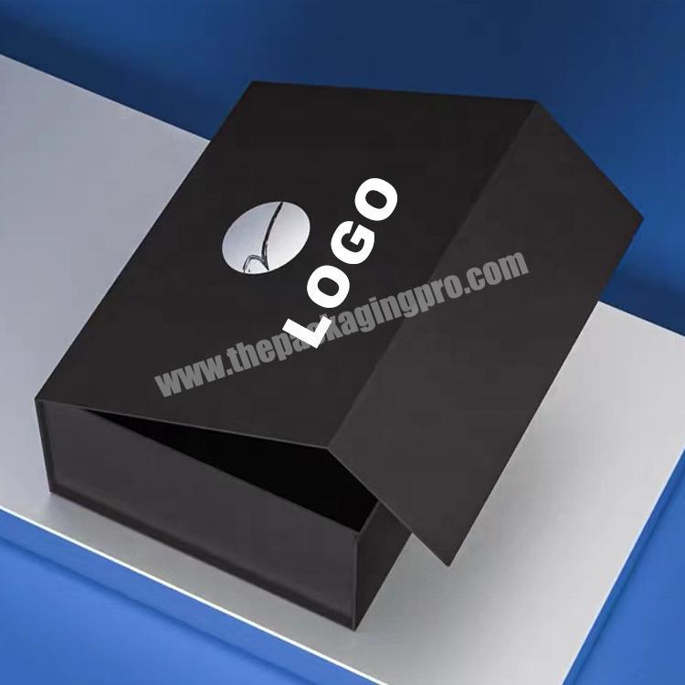 Eco friendly Logo designer Cardboard Packaging Magnetic Closure custom Black Foldable magnetic Paper Gift Box with logo