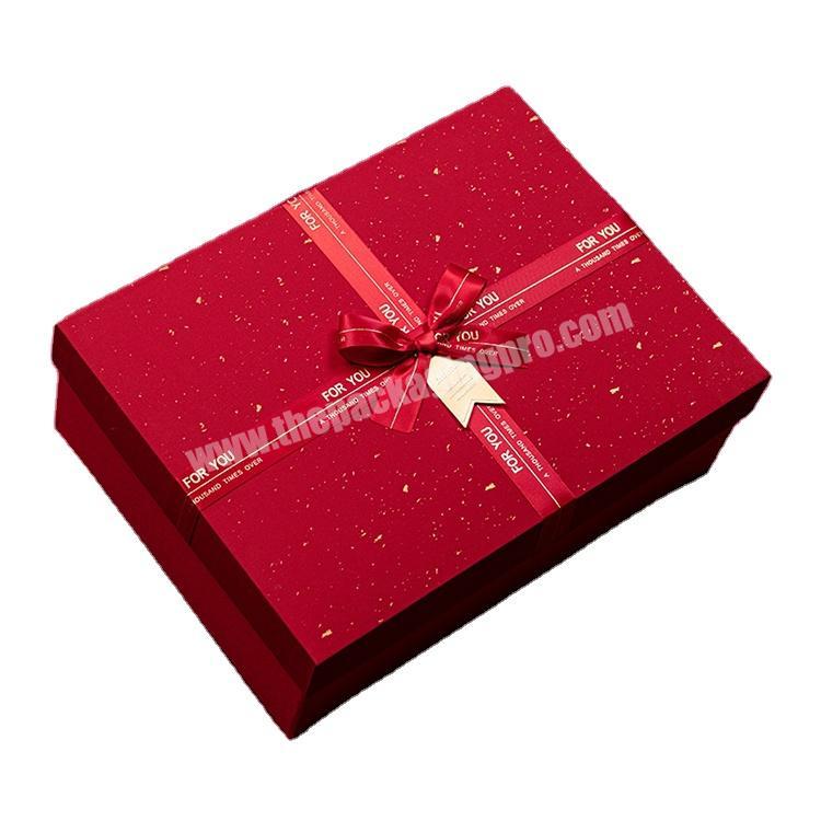 Elegant Bow Tie Lid And Base Cardboard Plain Red Luxury Gift Box Customized