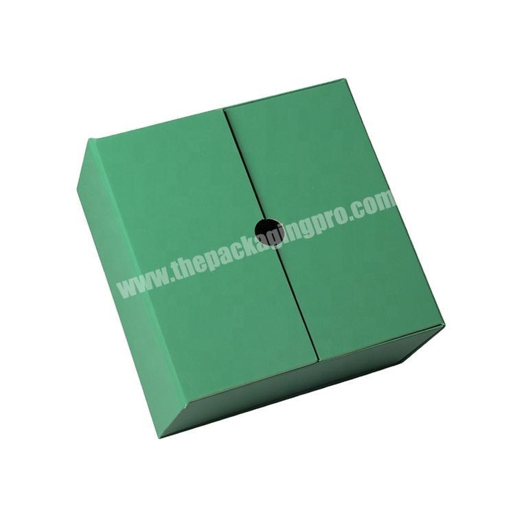 Full Green Color Paper Packaging Boxes Double Door Folding Tea Paper Gift Box
