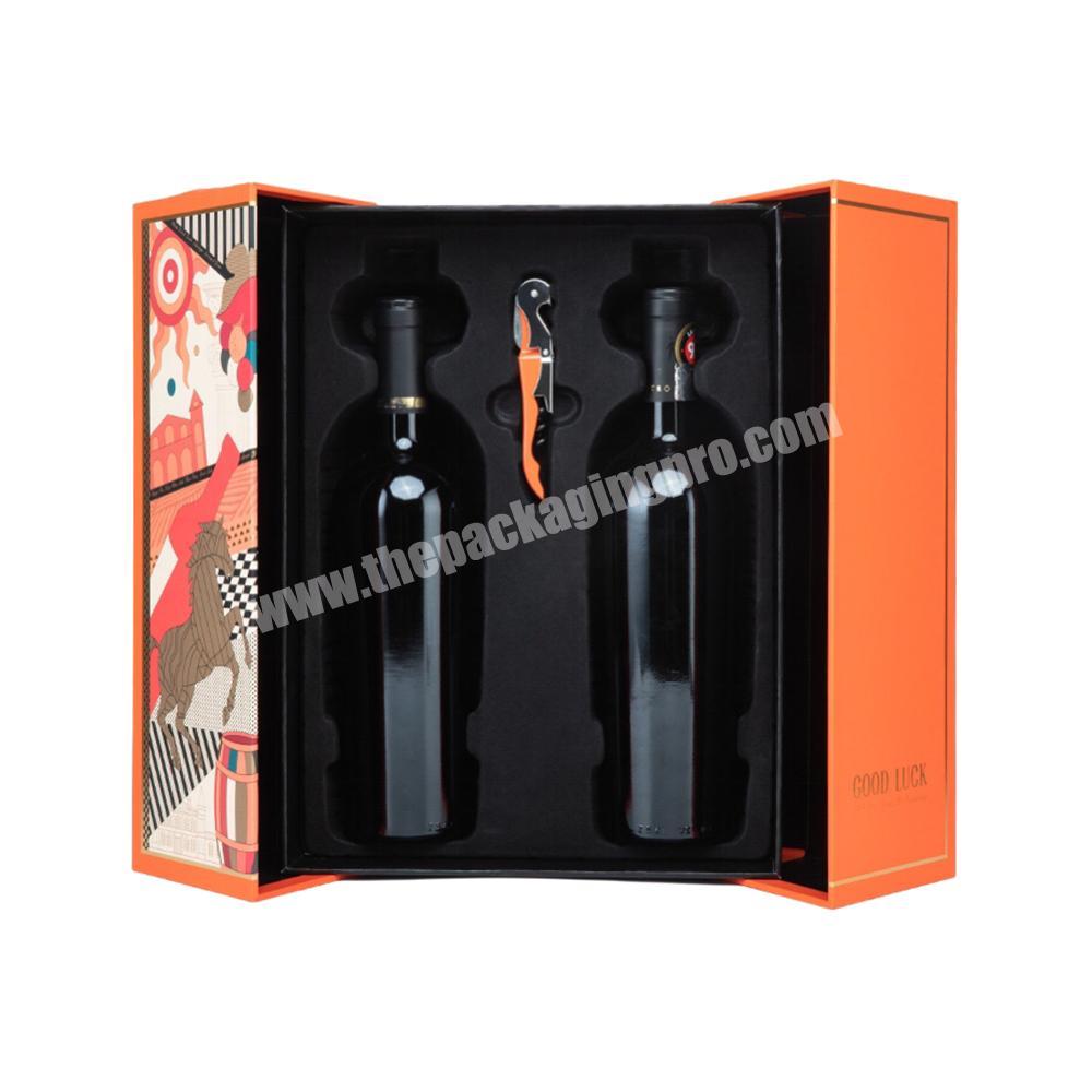 Handmade Paper Black Magnetic Custom Cardboard Wine Box Wine Gift Box for 2 Bottles wholesaler