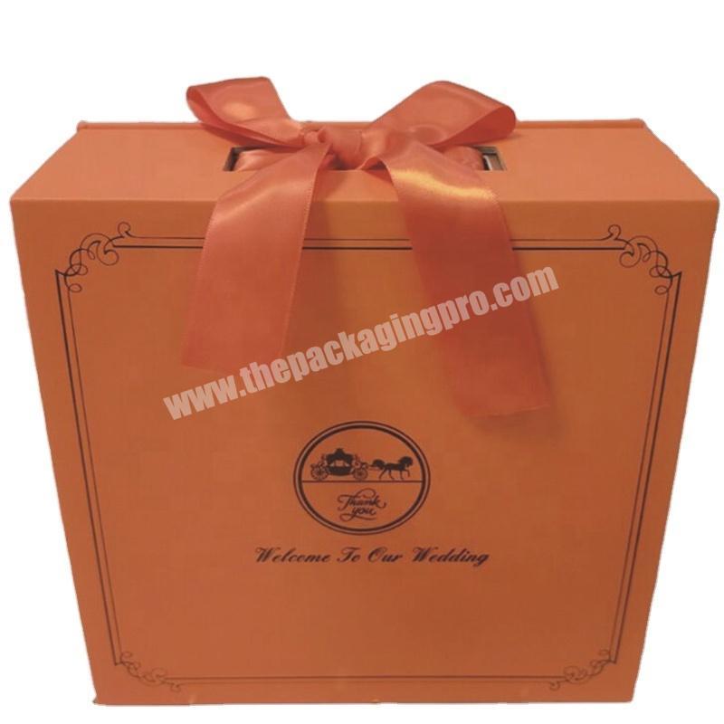 Handmade Produce Glossy Santa Gift Boxes Cardboard Hardcase Keepsake Orange Box with Ribbon
