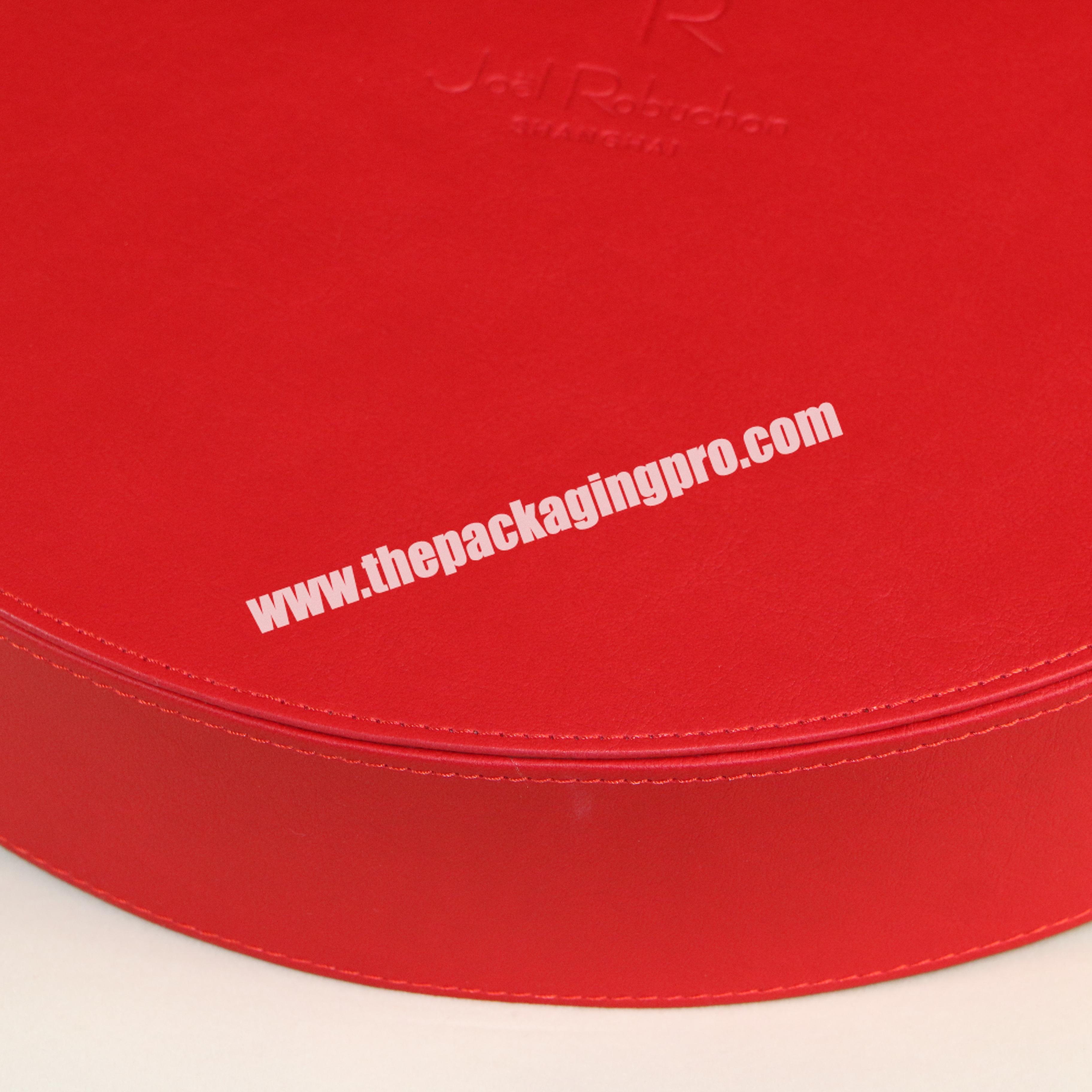 custom High Quality Luxury Large Round Red Leather Gift Box Packaging with Lid Custom 