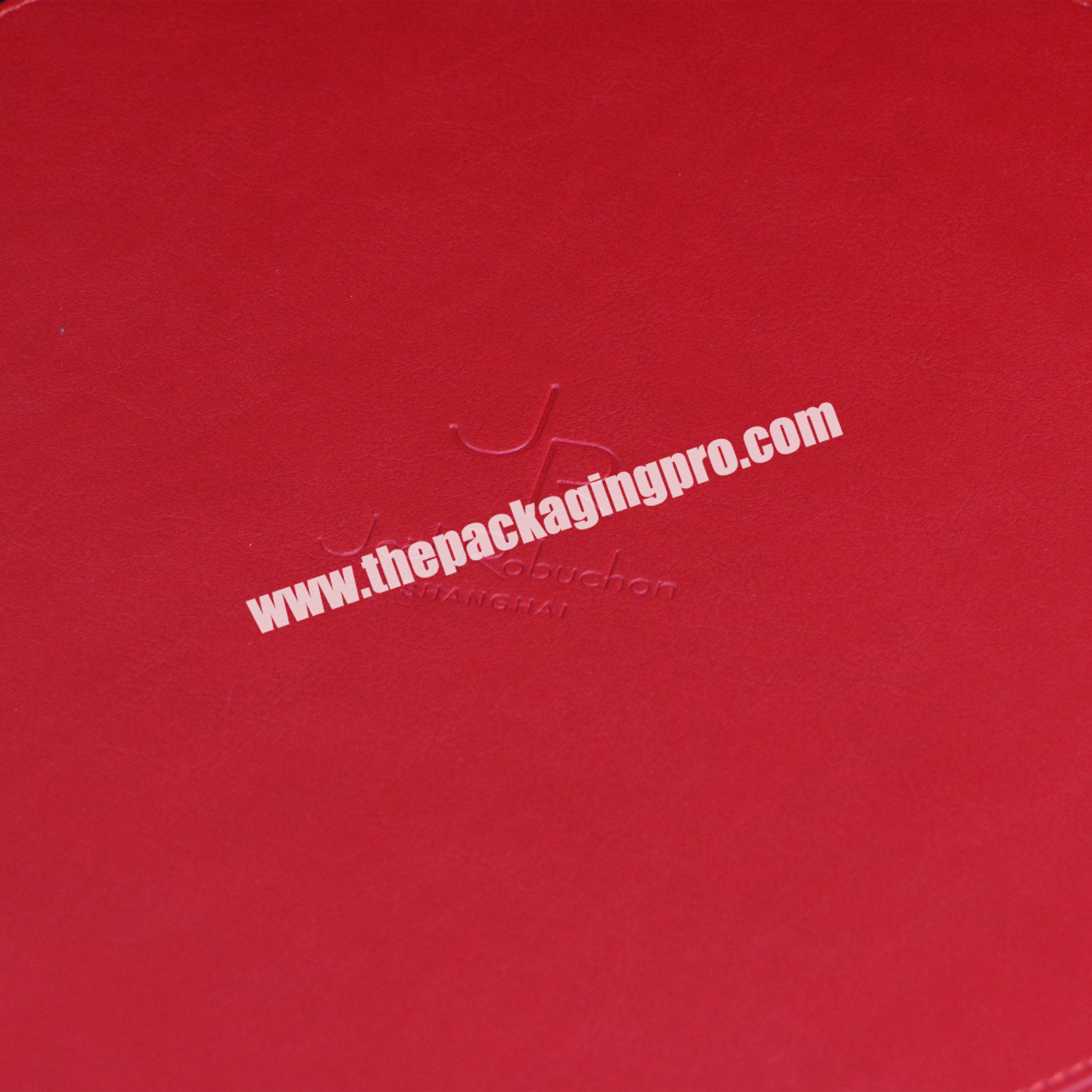 High Quality Luxury Large Round Red Leather Gift Box Packaging with Lid Custom wholesaler
