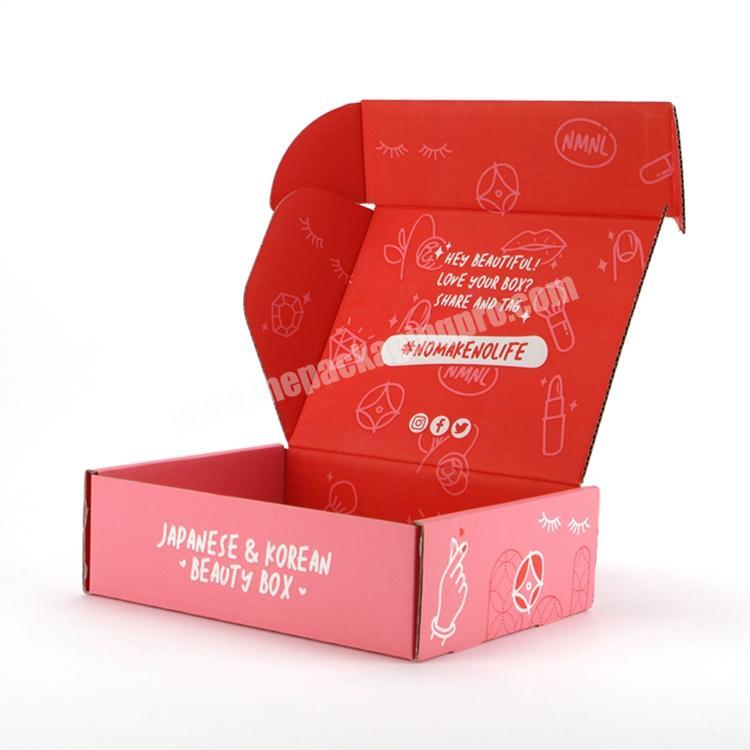 High quality heavy duty corrugated box custom logo makeup shipping box cosmetic die cut flat mailing box