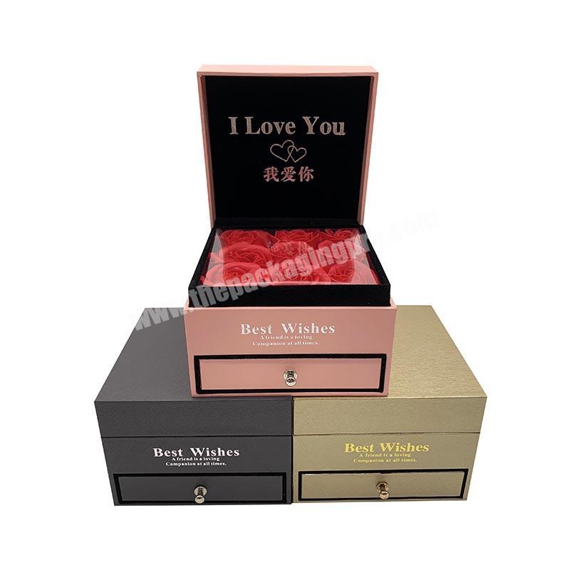 In Stock Luxury Preserved Flowers Jewelry Box Personalized Jewelry Cardboard Boxes Drawer Jewelry Box