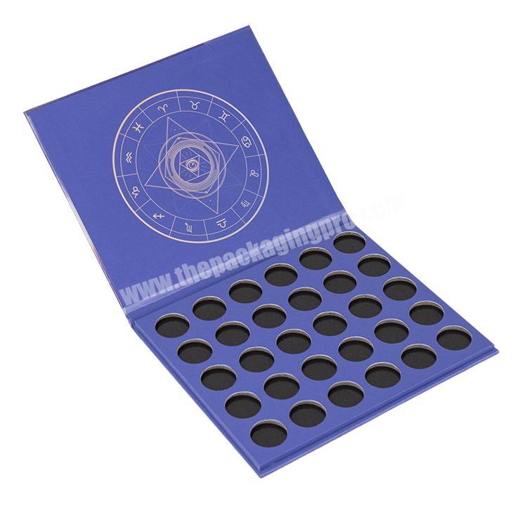 Laser Blue Flip Eyeshadow Palette Box Customized Eyeshadow Packaging Box With Logo