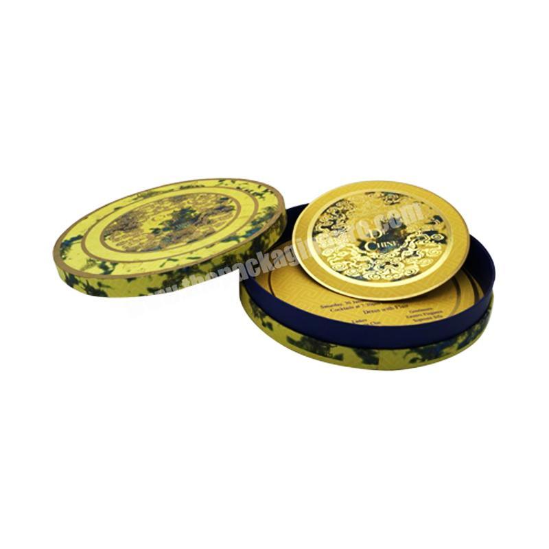 Luxurious Gold Printed Candy Cookies Tea Round Flat Gift Box With Hot Stamping