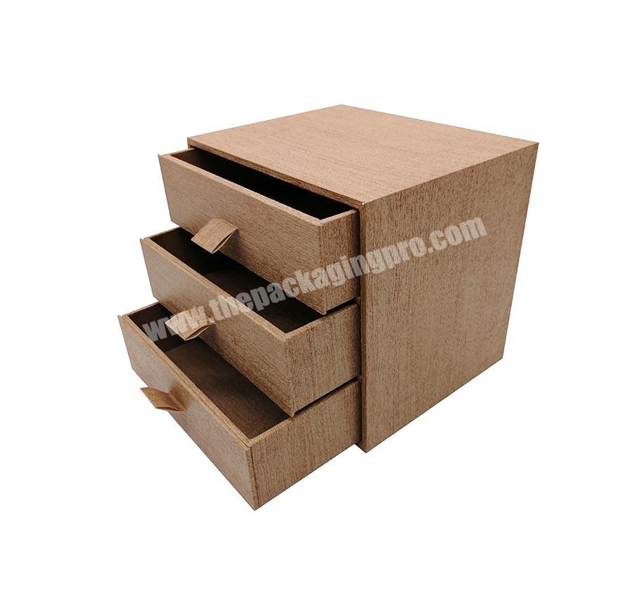 Luxury Brown Cardboard Three Layers Drawer Cosmetic Jewelry Storage Box