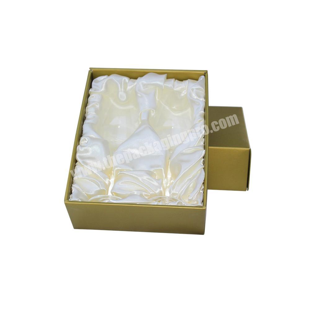 Luxury Custom Logo Gold Paperboard Rigid Wine Whiskey Glass Set Gift Box with Satin factory