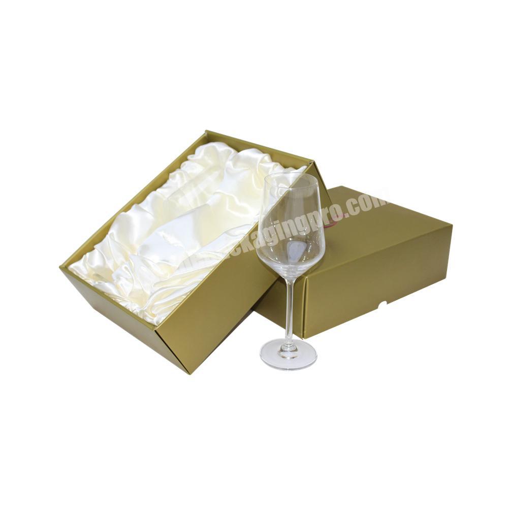 Luxury Custom Logo Gold Paperboard Rigid Wine Whiskey Glass Set Gift Box with Satin