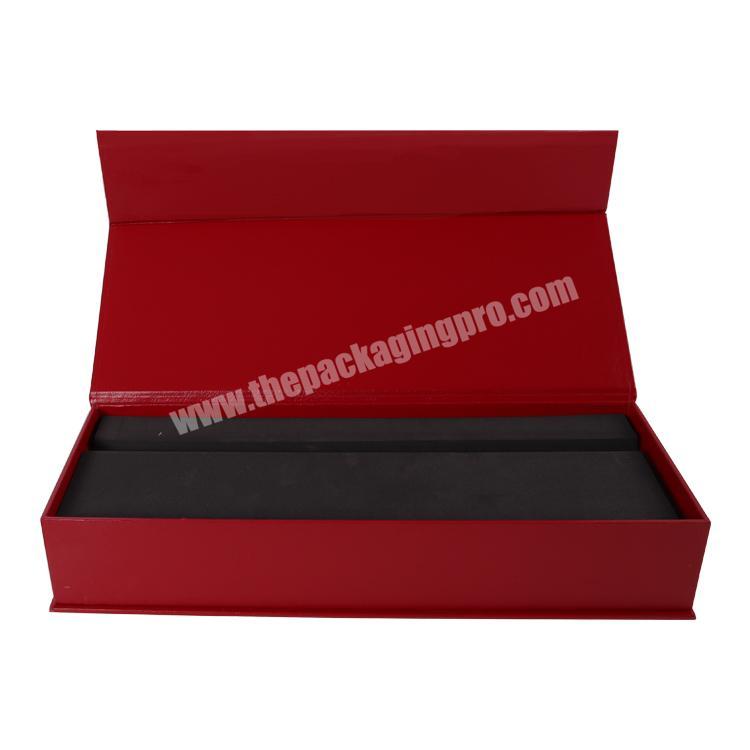 Luxury Custom Long Narrow Red Velvet Magnetic Paper Pen Gift Box With Foam