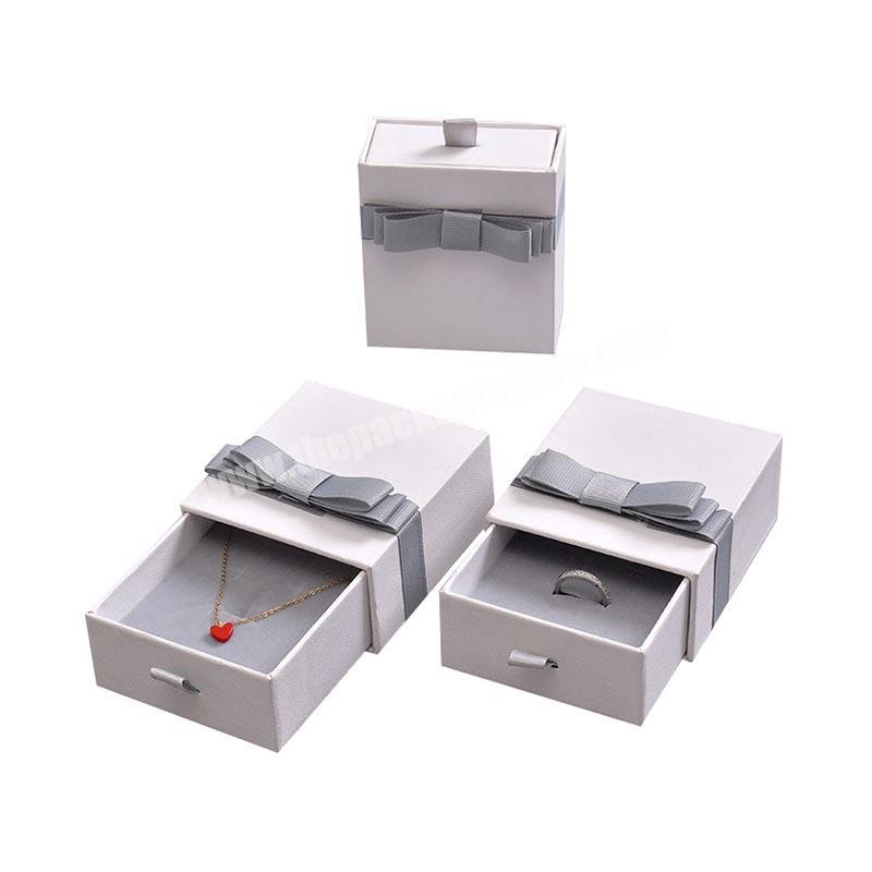 Luxury Custom White Slide Out Match Drawer Cardboard Paper Gift Jewelry Packaging Box With Bowknot
