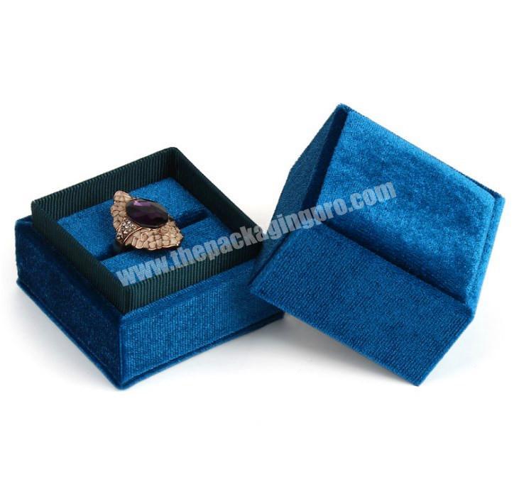 Luxury Velour Jewellery Box Blue Flannelette Earring Ring Box Velvet Jewelry Packaging Box for Wedding Ring