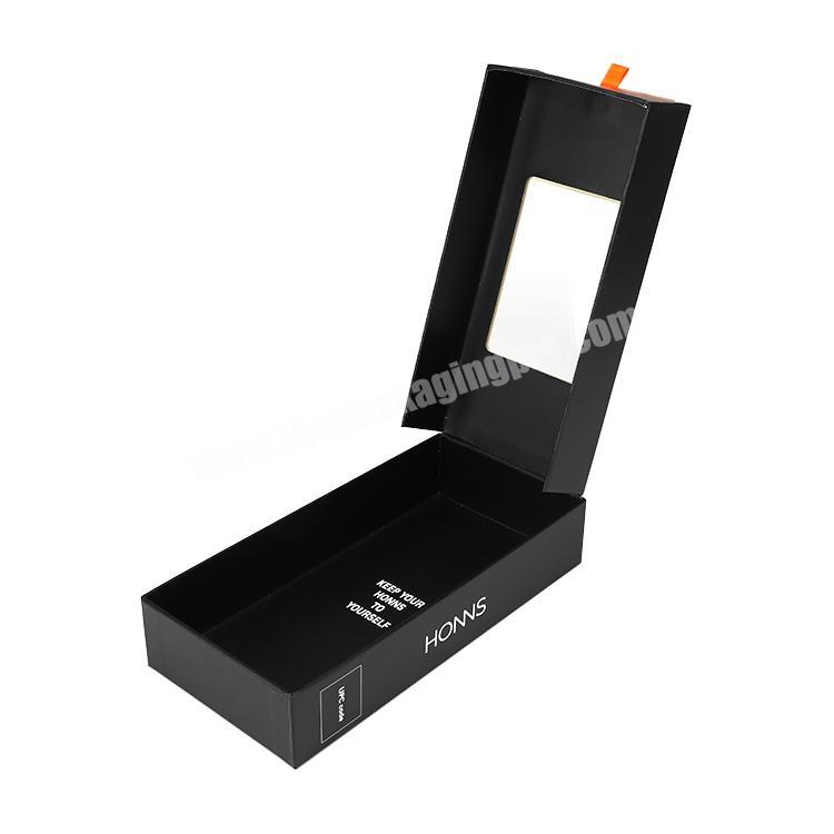 OEM Logo Size Recyclable Material Black Paper Drawer Gift Packaging Box