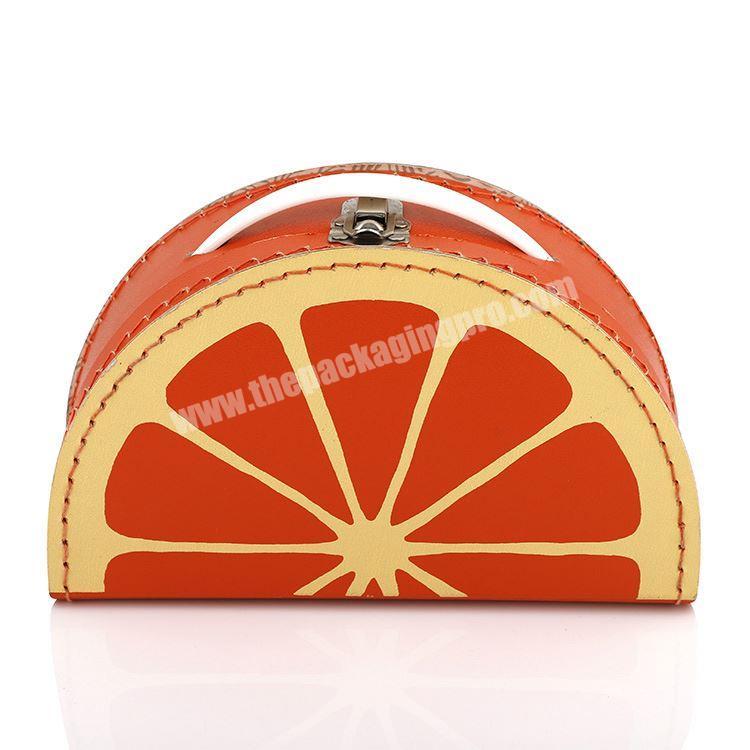 Orange shape suitcase cardboard carrying box with handle children shoe storage box