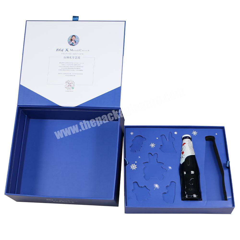 Paper Wine Boxes Packing Custom Made Luxury Black Rigid Cardboard Liquor Set Packaging Boxes Champagne Whisky Red Wine
