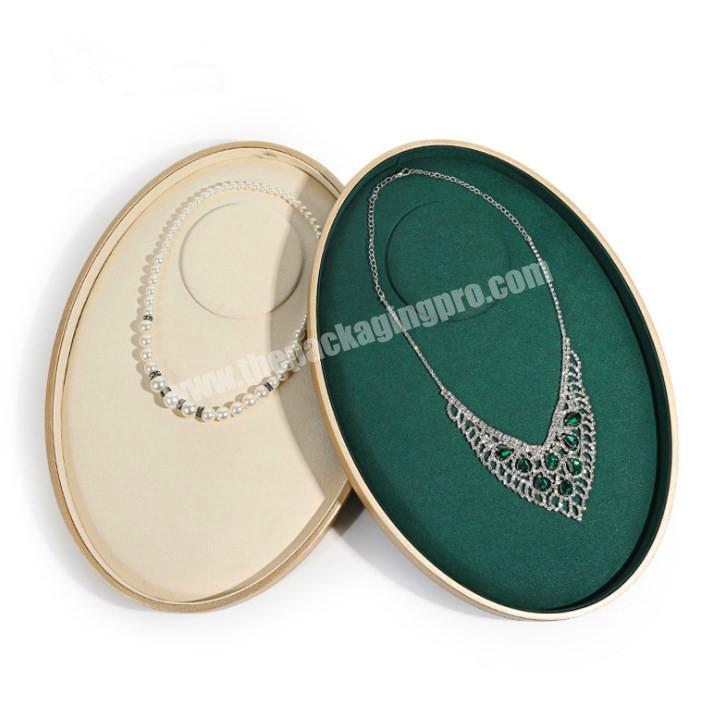 Personalized Custom Luxury Oval Wooden Jewelry Showcase PU Leather Jewelry Display Cases
