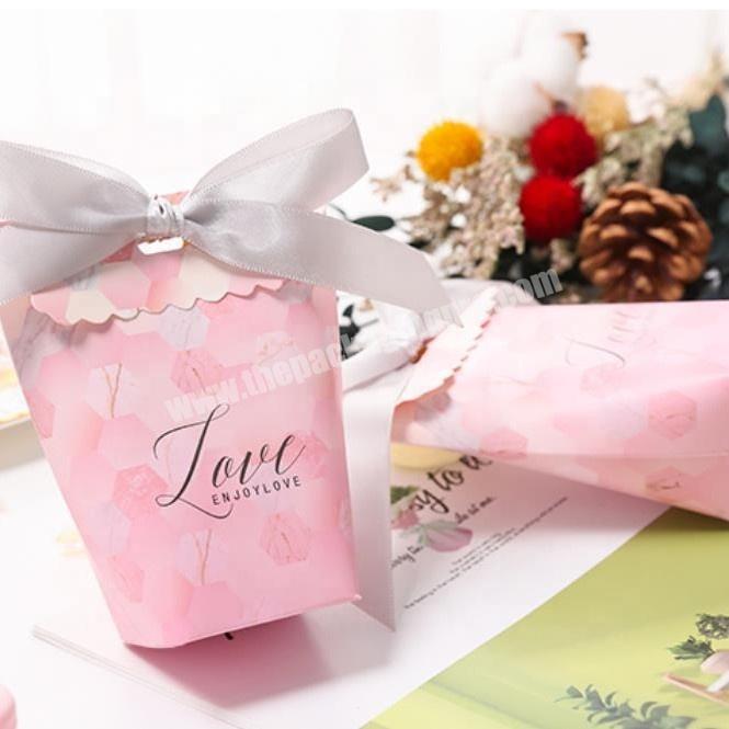 Pink small paper gift box ribbon handle cardboard wallet shape gift box