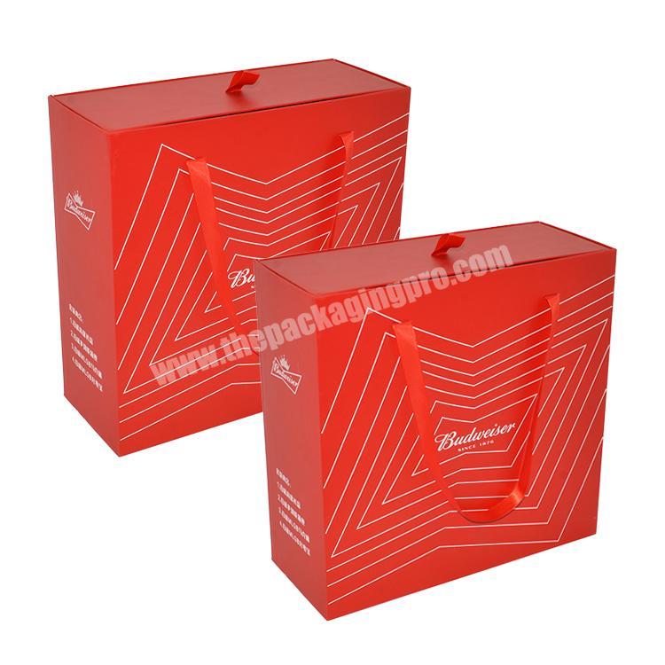 Popular custom Design Logo  Ribbon Handle drawer boxes sliding gift packaging paper box