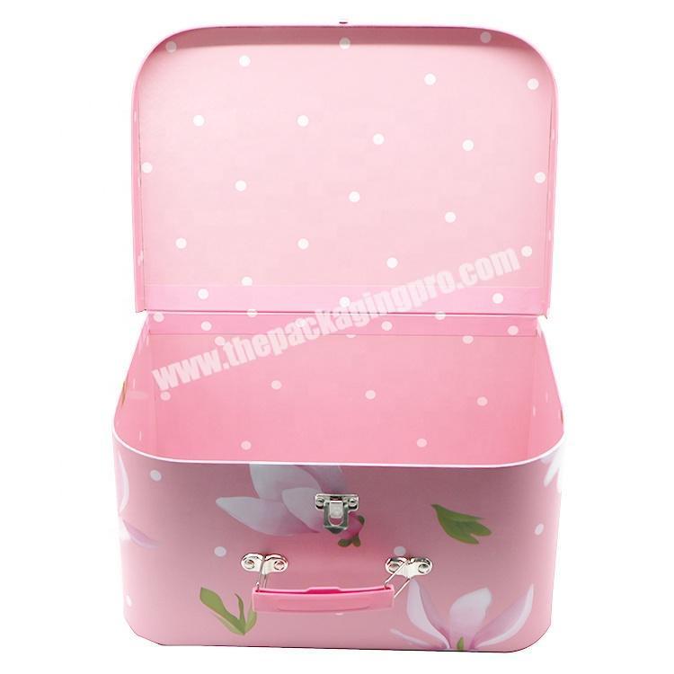 Promotional Rigid Cardboard Handmade Box Pink Paper Suitcase