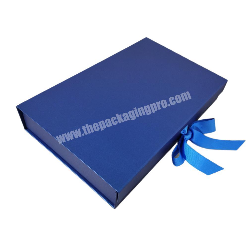 Rigid Cardboard Gift Boxes with Ribbon and Magnetic Lid Gift Packaging Flat Packing Folding Box for Clothes Shoe and Handbags