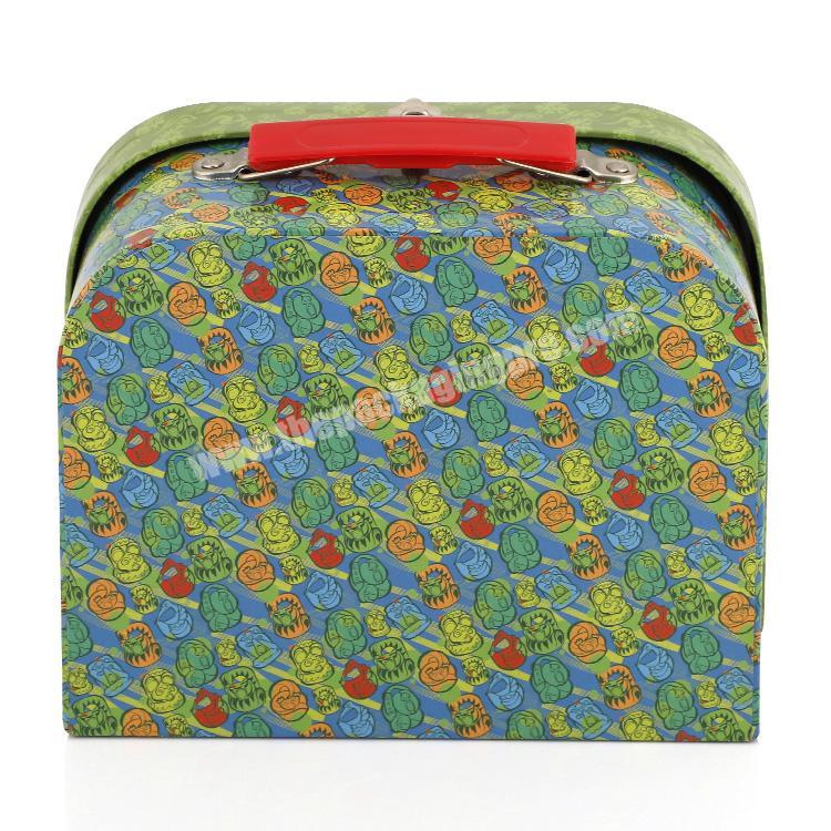 personalize Rigid Paper Cardboard Mini Packaging Baby Kids Toy Suitcase Gift Box With Handle