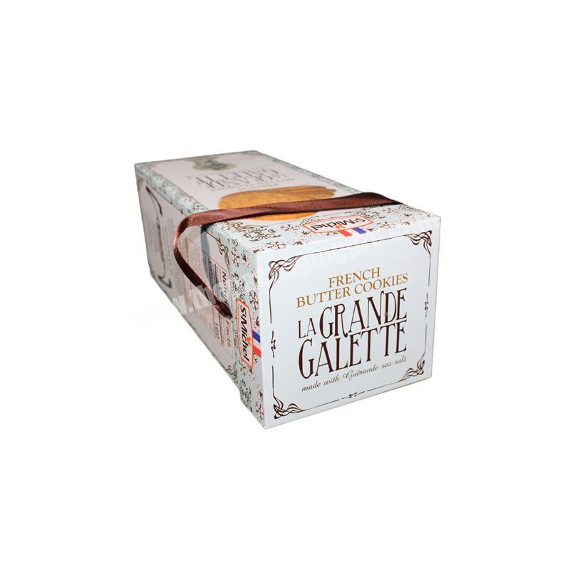 Cardboard Custom Wine Food Packaging Folding Box with Ribbon Handle Creative Design