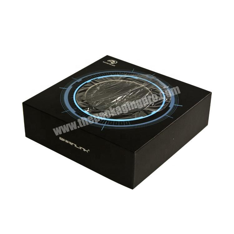 Wholesale Ornament Black Paper Gift Top And Bottom  Earphone Electronic Products Packaging Box with window