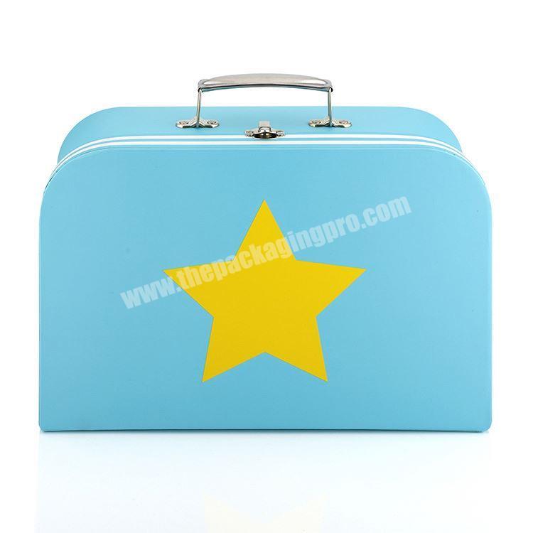 Wholesale custom kids cardboard foldable travel suitcase toy storage box with metal handle factory