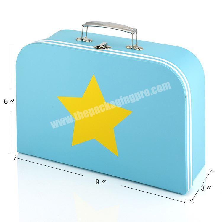 Wholesale custom kids cardboard foldable travel suitcase toy storage box with metal handle manufacturer