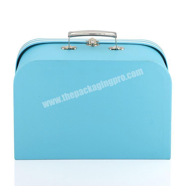 Wholesale custom kids cardboard foldable travel suitcase toy storage box with metal handle