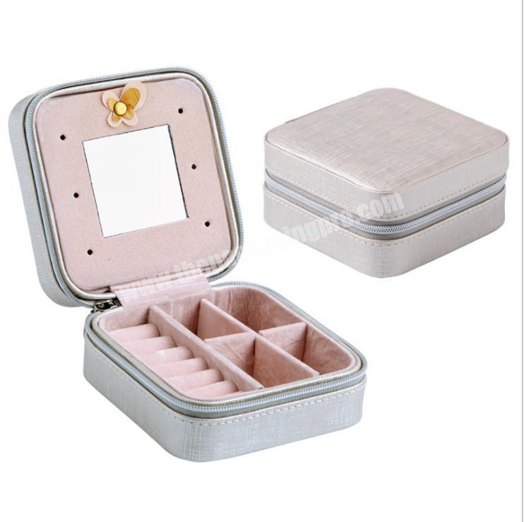 Women Girls Organizer Earring Ear Stud PU Leather Portable Jewel Case Jewellery Packing Jewelry Box Travel Case with Mirror