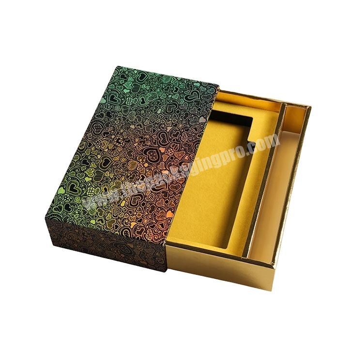 Yellow Velvet Eva Tray Mylar Paperboard Drawer Box For Perfume Packaging