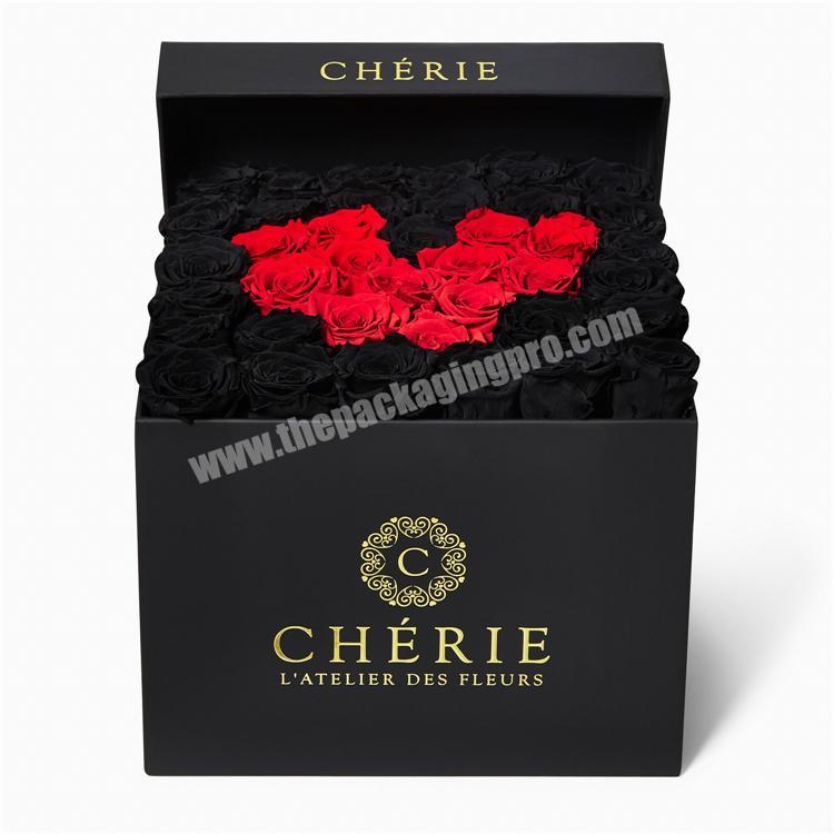 black paper flower preserved roses gift box