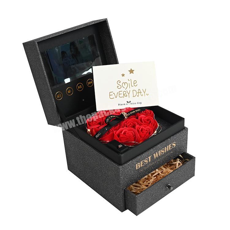 custom wholesale lcd video flower gift packaging box drawer jewelry video box with lcd screen 