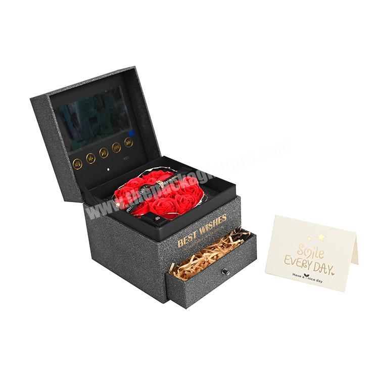 wholesale lcd video flower gift packaging box drawer jewelry video box with lcd screen