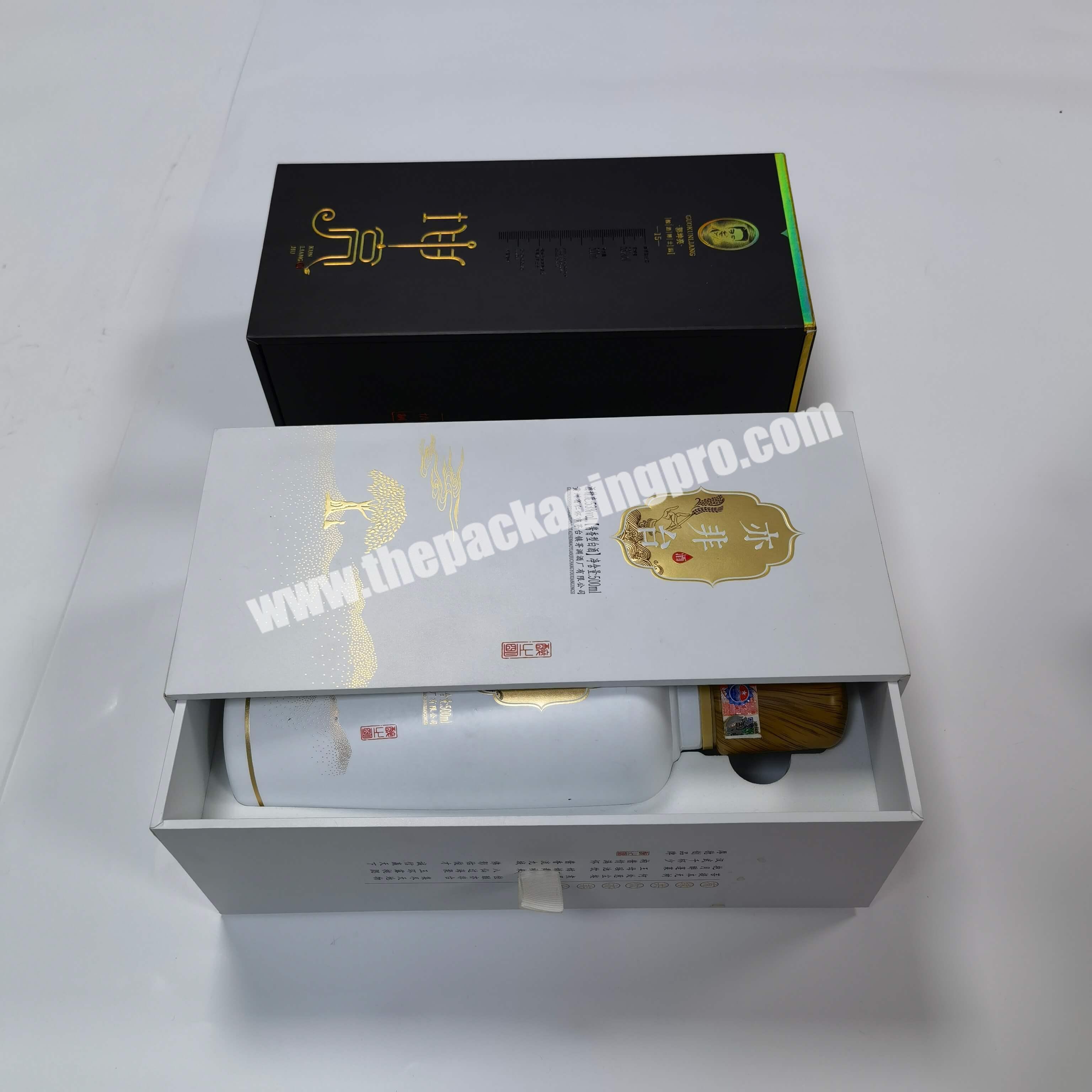Custom luxury rigid cardboard slide drawer paper gift packaging box for wine bottle