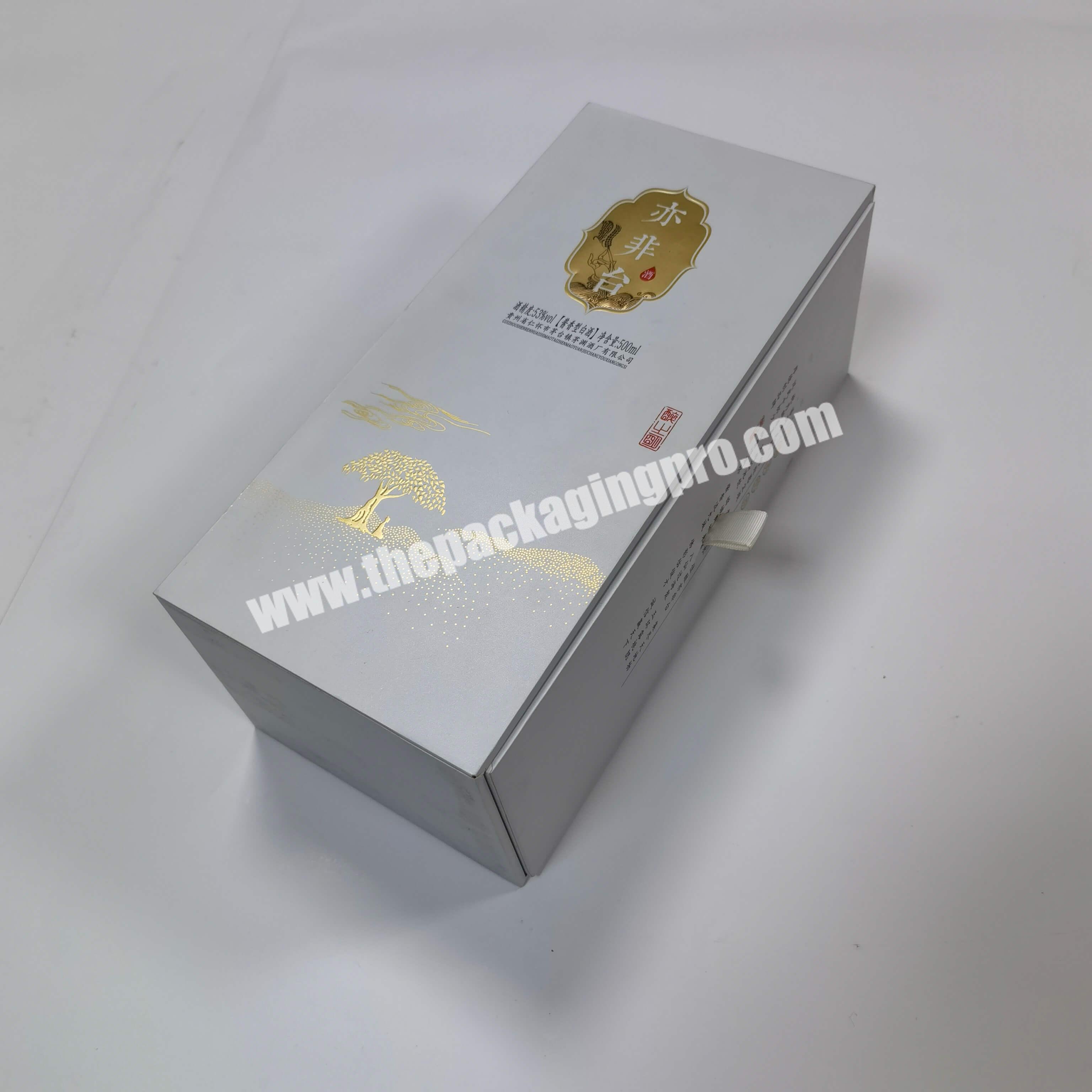 Custom luxury rigid cardboard slide drawer paper gift packaging box for wine bottle wholesaler