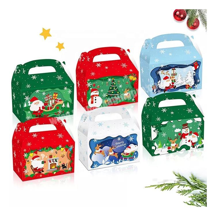 2022 Wholesale Party Favor Christmas Gift Treat Box Custom Print Cake Candy Packaging Kids Christmas Gable Box